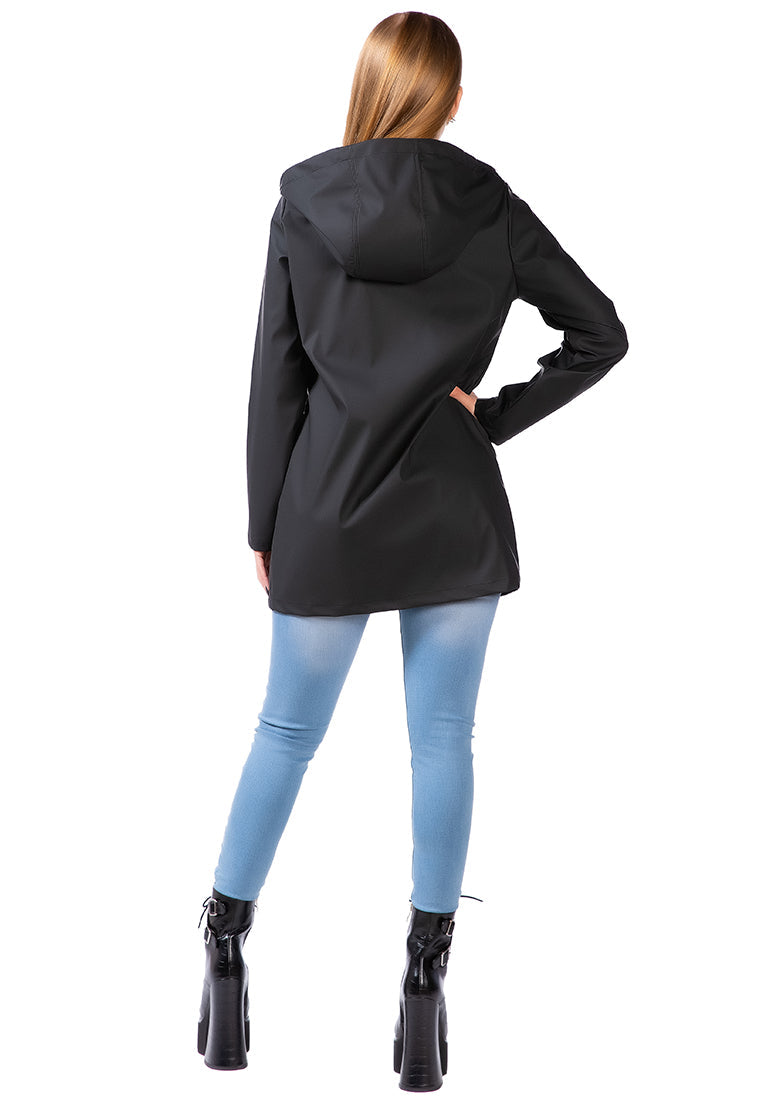 A stylish Hooded Long Parka Jacket featuring a relaxed fit, full sleeves, and two front flap pockets, perfect for chilly weather.