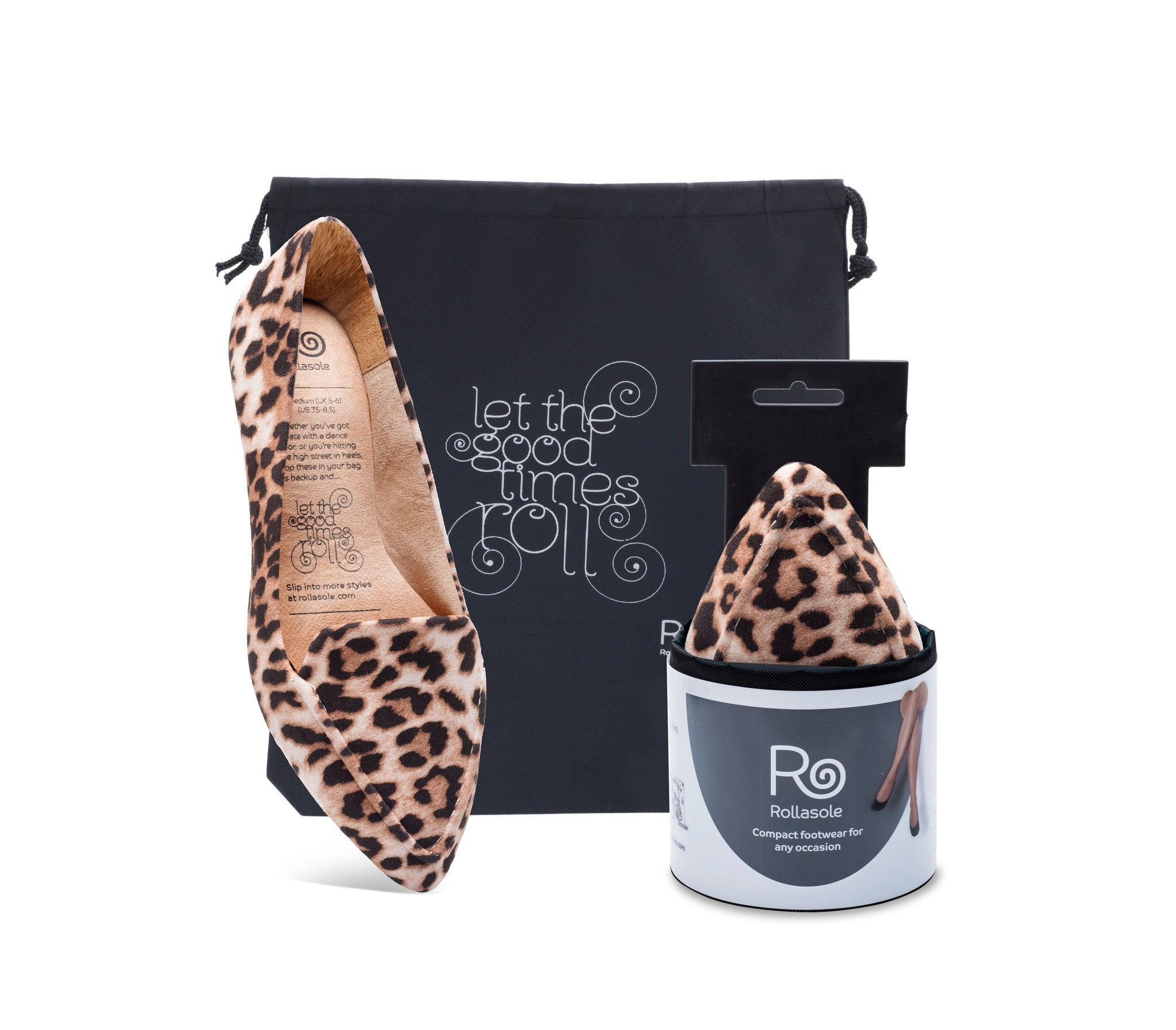 A pair of stylish pointed leopard print flats with a high heel carry bag, showcasing their elegant design and comfort features.