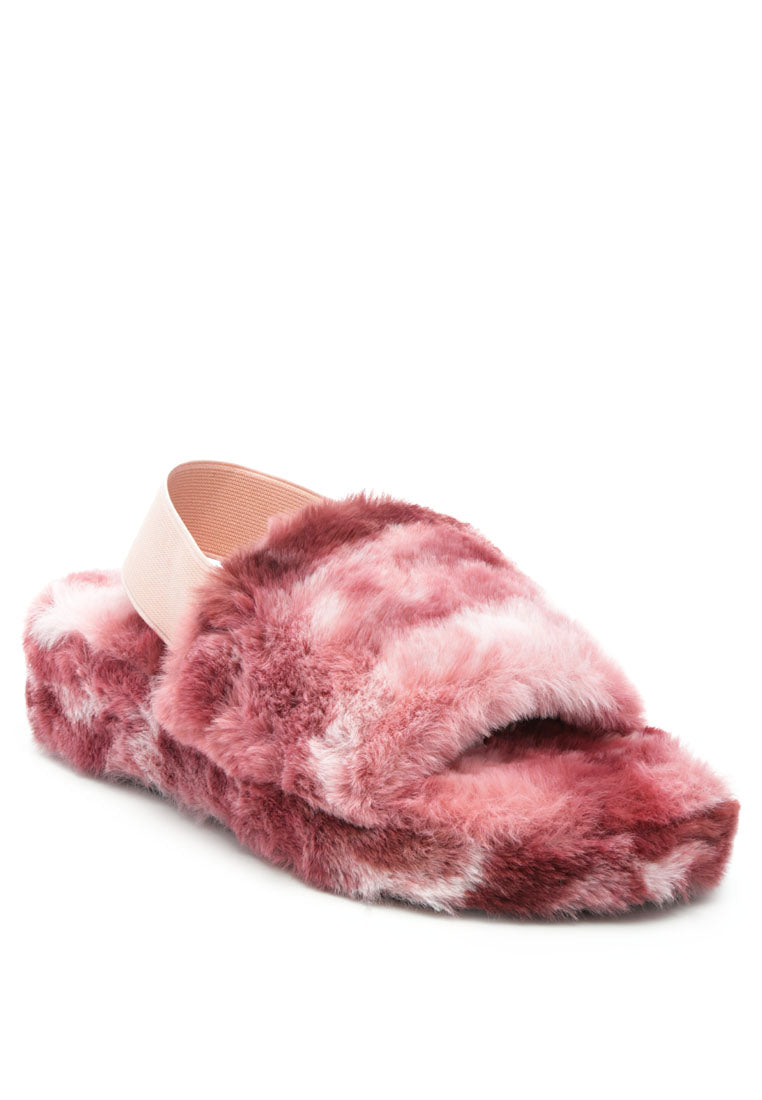 Cozy Jamun Slingback Platform Slides with fur upper and PVC sole, perfect for indoor use.