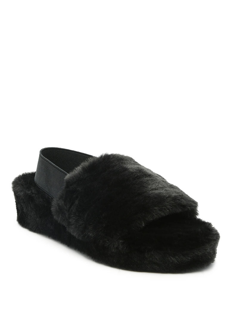 Cozy Jamun Slingback Platform Slides with fur upper and PVC sole, perfect for indoor use.