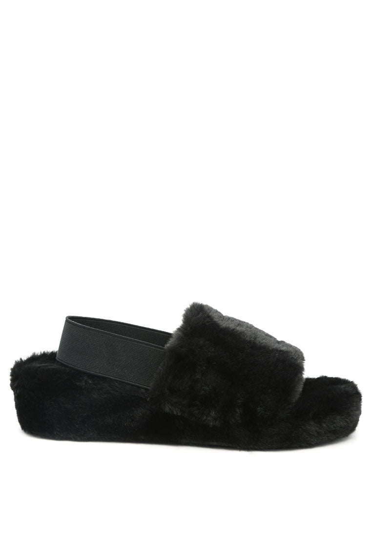 Cozy Jamun Slingback Platform Slides with fur upper and PVC sole, perfect for indoor use.