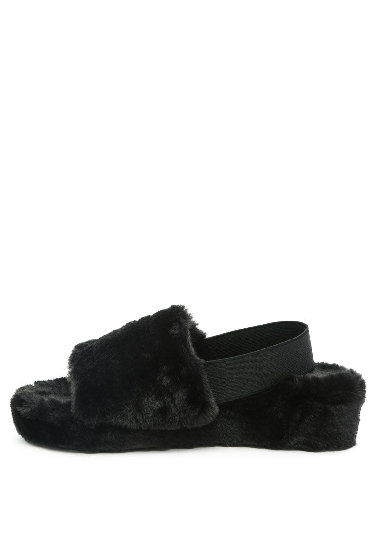 Cozy Jamun Slingback Platform Slides with fur upper and PVC sole, perfect for indoor use.