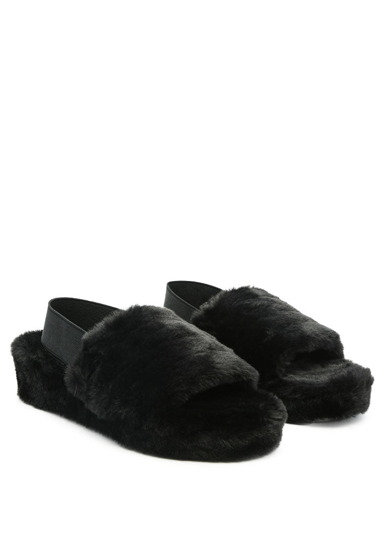 Cozy Jamun Slingback Platform Slides with fur upper and PVC sole, perfect for indoor use.