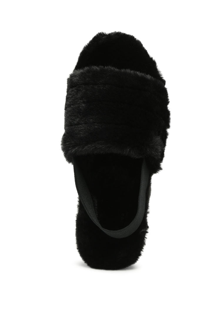 Cozy Jamun Slingback Platform Slides with fur upper and PVC sole, perfect for indoor use.