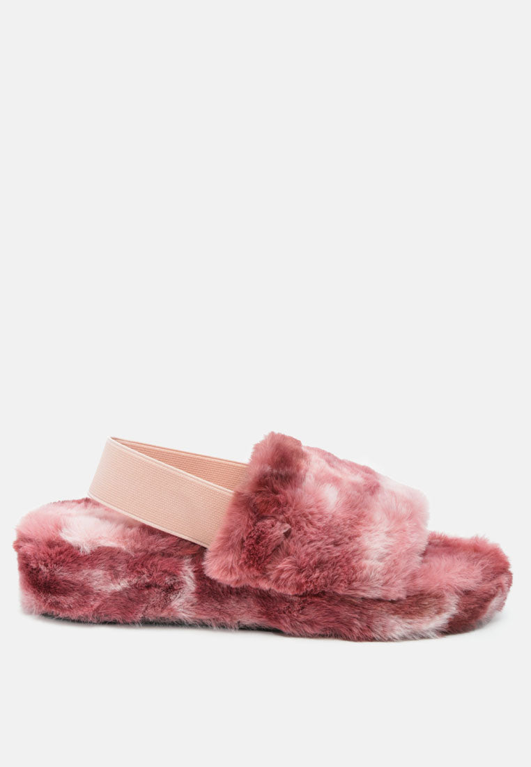 Cozy Jamun Slingback Platform Slides with fur upper and PVC sole, perfect for indoor use.