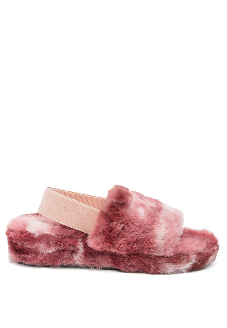 Cozy Jamun Slingback Platform Slides with fur upper and PVC sole, perfect for indoor use.