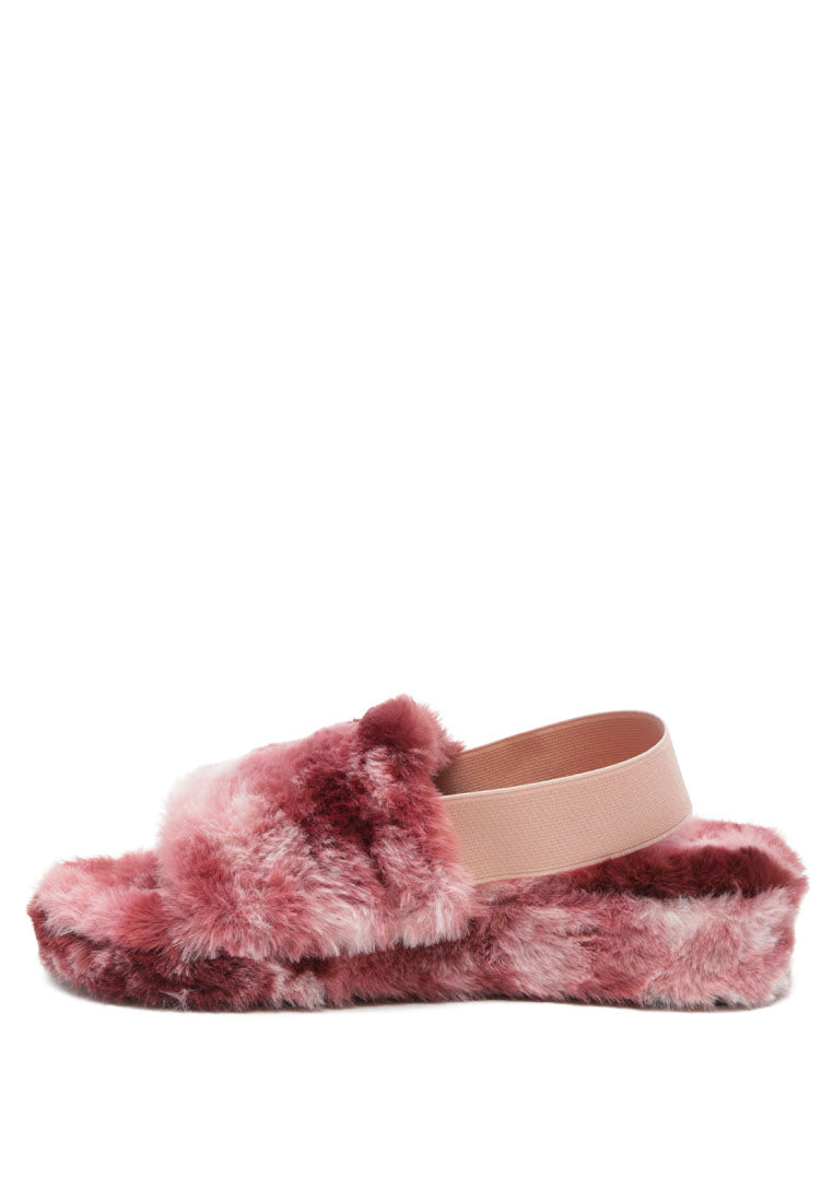 Cozy Jamun Slingback Platform Slides with fur upper and PVC sole, perfect for indoor use.