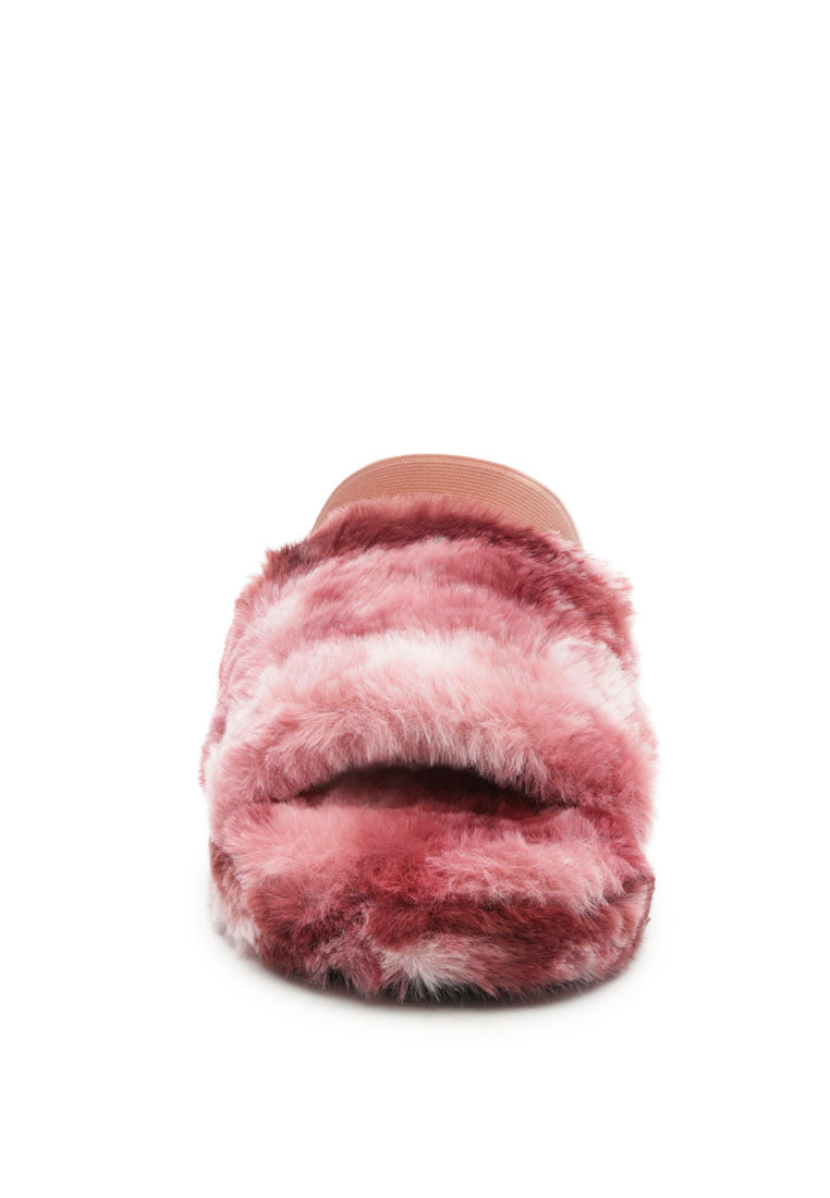 Cozy Jamun Slingback Platform Slides with fur upper and PVC sole, perfect for indoor use.