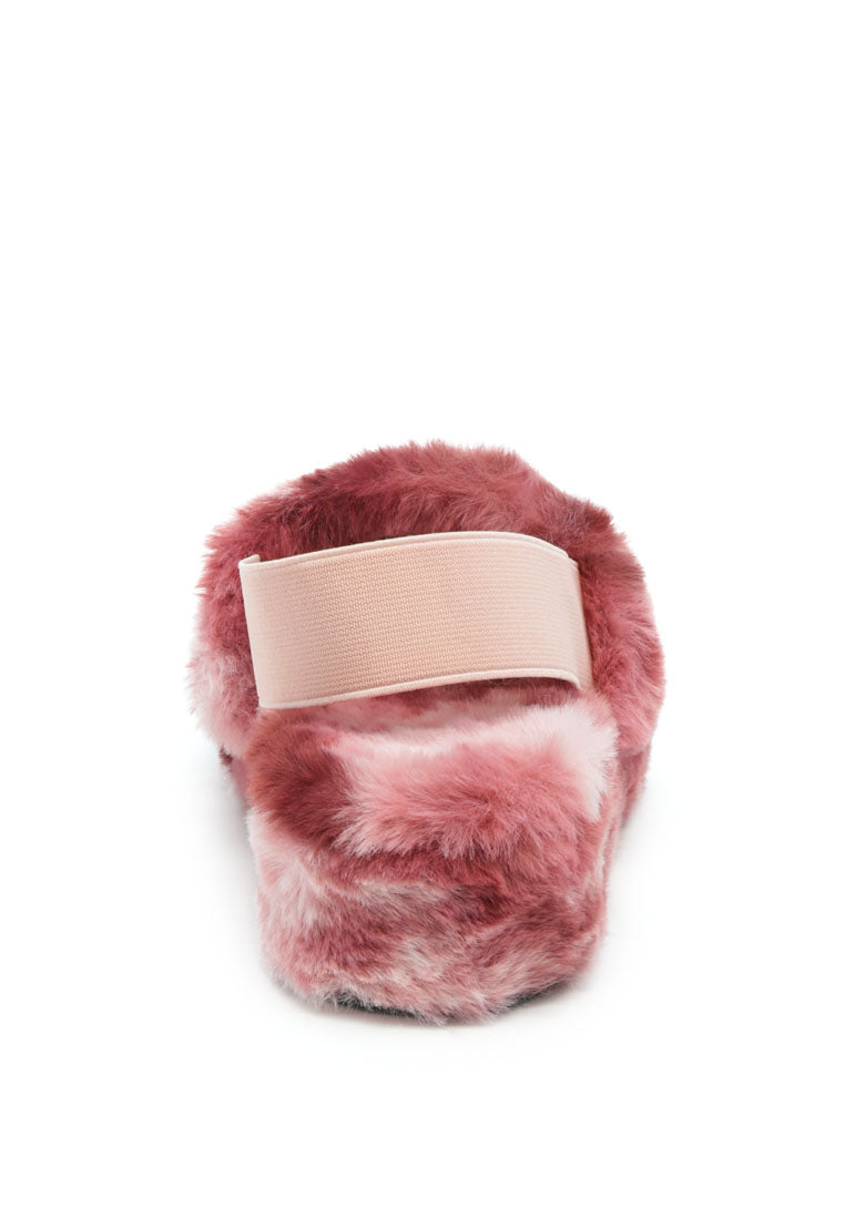 Cozy Jamun Slingback Platform Slides with fur upper and PVC sole, perfect for indoor use.