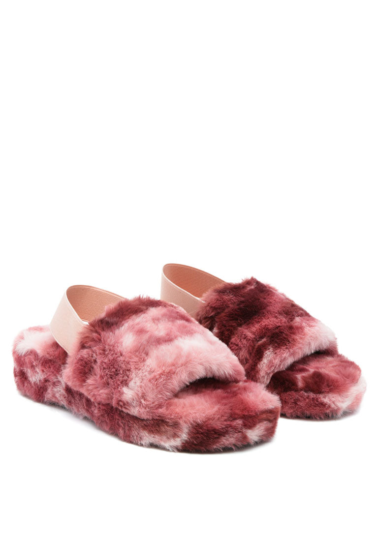 Cozy Jamun Slingback Platform Slides with fur upper and PVC sole, perfect for indoor use.