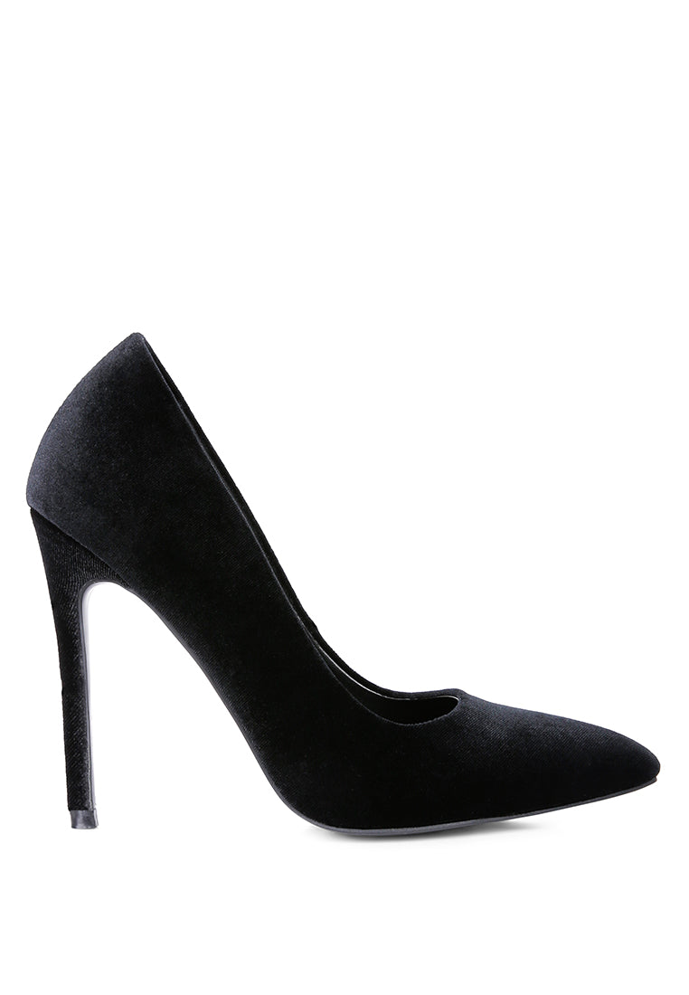 Elegant Janessa Velvet Stiletto Heel Pumps with a luxurious velvet finish and closed pointed toe design.