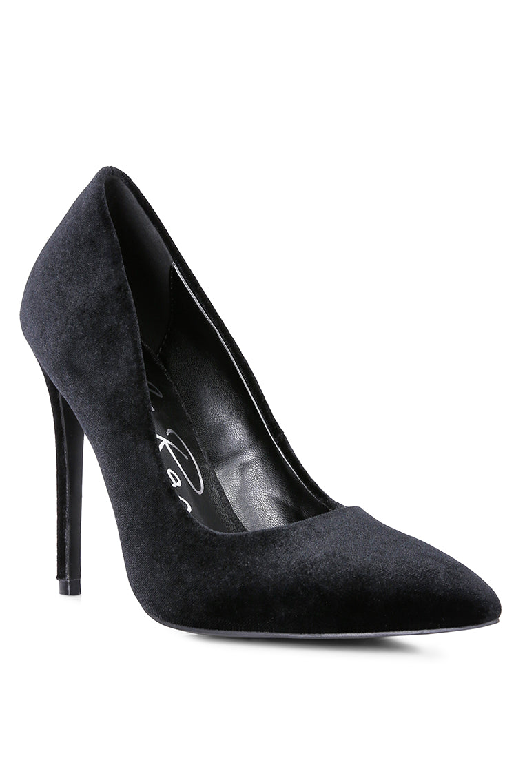 Elegant Janessa Velvet Stiletto Heel Pumps with a luxurious velvet finish and closed pointed toe design.