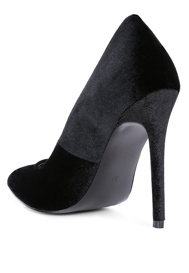 Elegant Janessa Velvet Stiletto Heel Pumps with a luxurious velvet finish and closed pointed toe design.