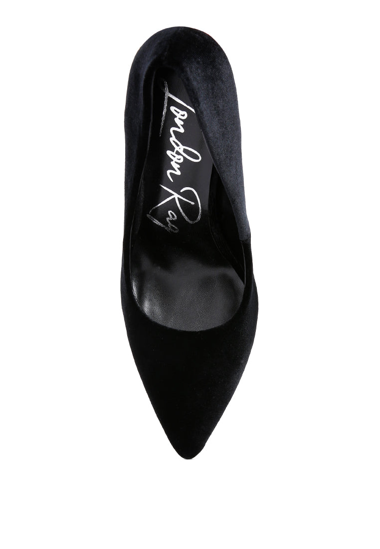 Elegant Janessa Velvet Stiletto Heel Pumps with a luxurious velvet finish and closed pointed toe design.