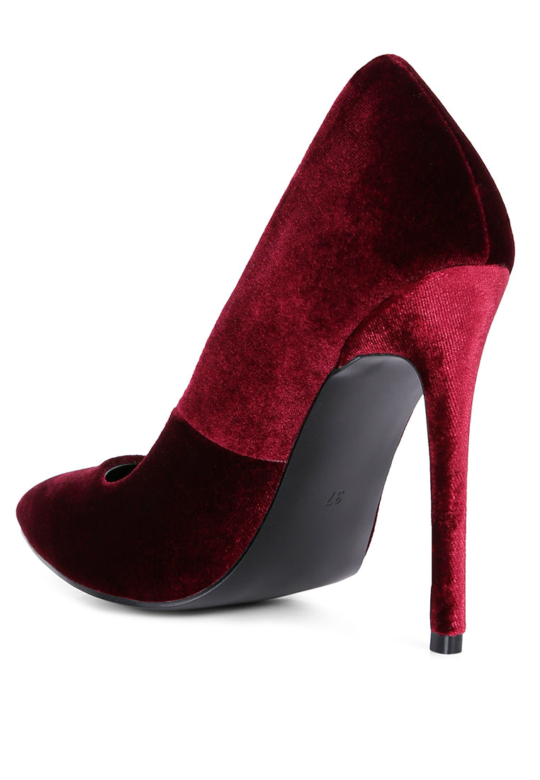 Elegant Janessa Velvet Stiletto Heel Pumps with a luxurious velvet finish and closed pointed toe design.