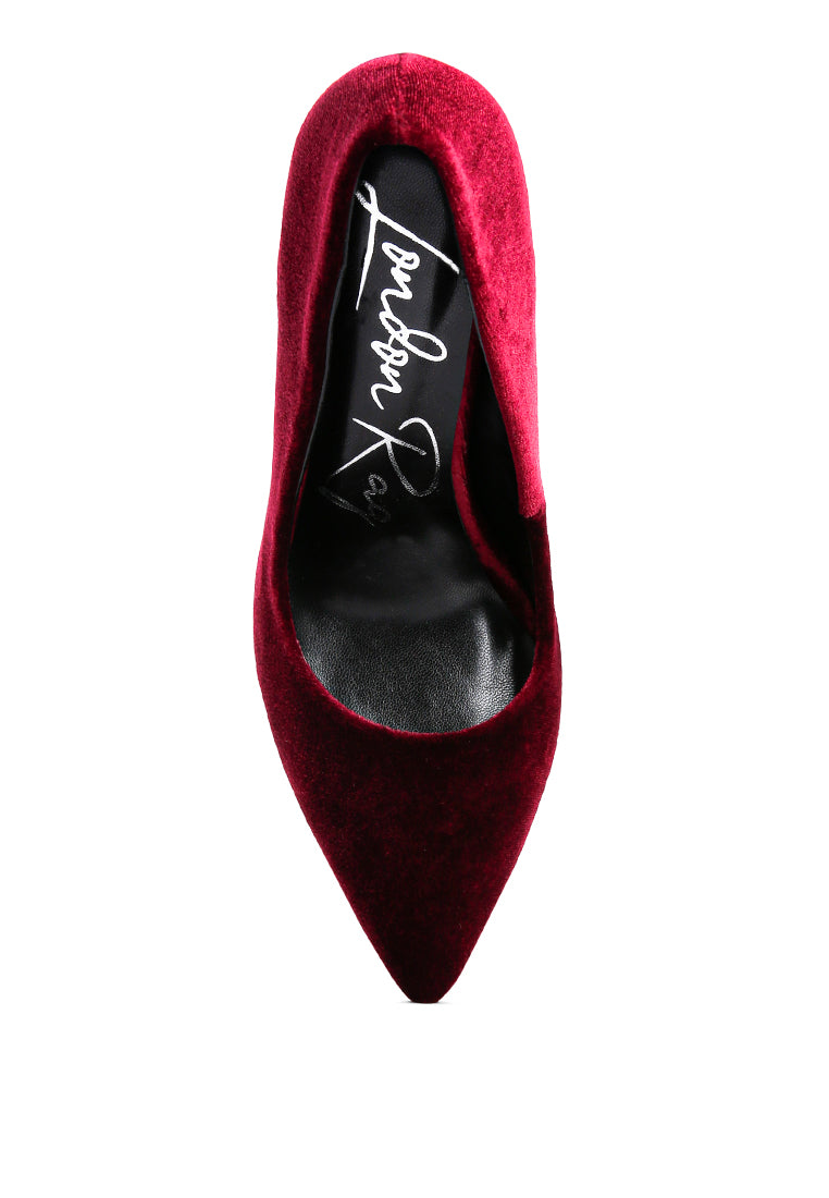 Elegant Janessa Velvet Stiletto Heel Pumps with a luxurious velvet finish and closed pointed toe design.