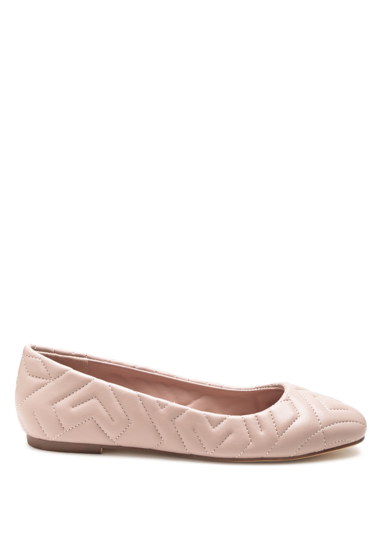 Janice Quilted Ballerina Flats featuring a stylish quilted design in faux leather with a cushioned insole and durable TPR outsole.