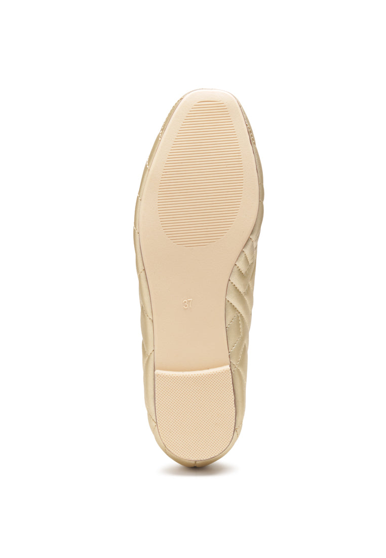 Janice Quilted Ballerina Flats featuring a stylish quilted design in faux leather with a cushioned insole and durable TPR outsole.