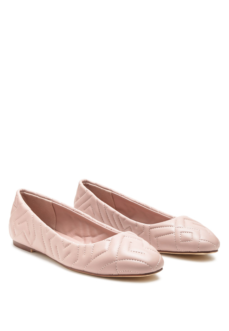 Janice Quilted Ballerina Flats featuring a stylish quilted design in faux leather with a cushioned insole and durable TPR outsole.