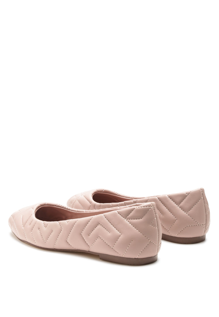 Janice Quilted Ballerina Flats featuring a stylish quilted design in faux leather with a cushioned insole and durable TPR outsole.