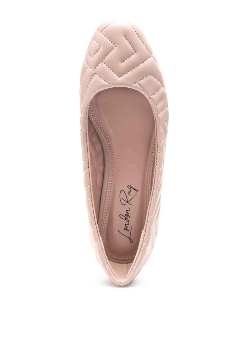 Janice Quilted Ballerina Flats featuring a stylish quilted design in faux leather with a cushioned insole and durable TPR outsole.