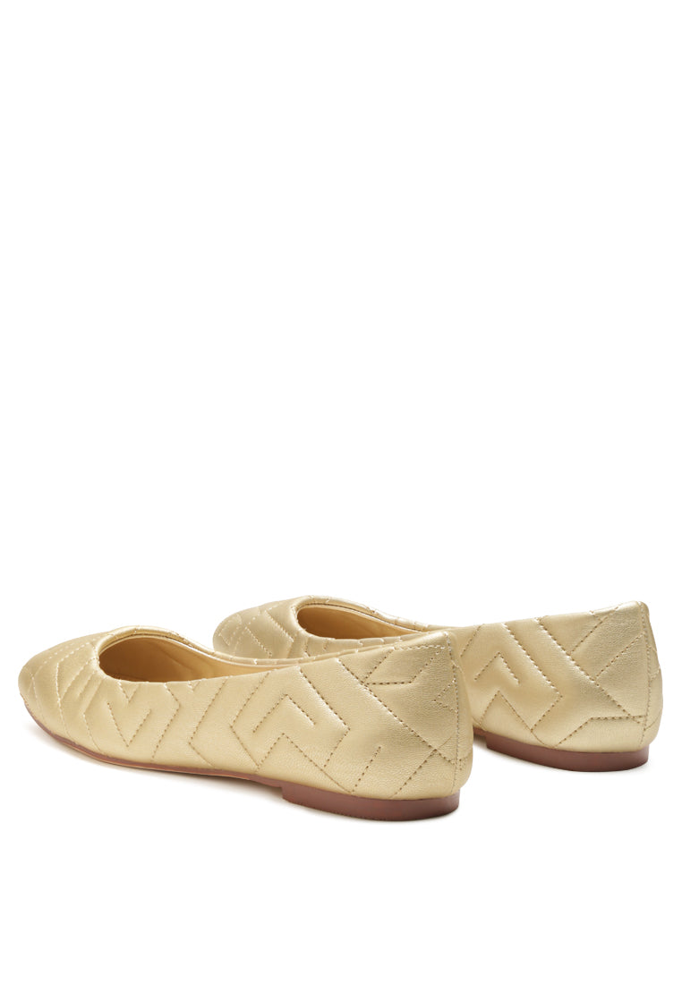 Janice Quilted Ballerina Flats featuring a stylish quilted design in faux leather with a cushioned insole and durable TPR outsole.