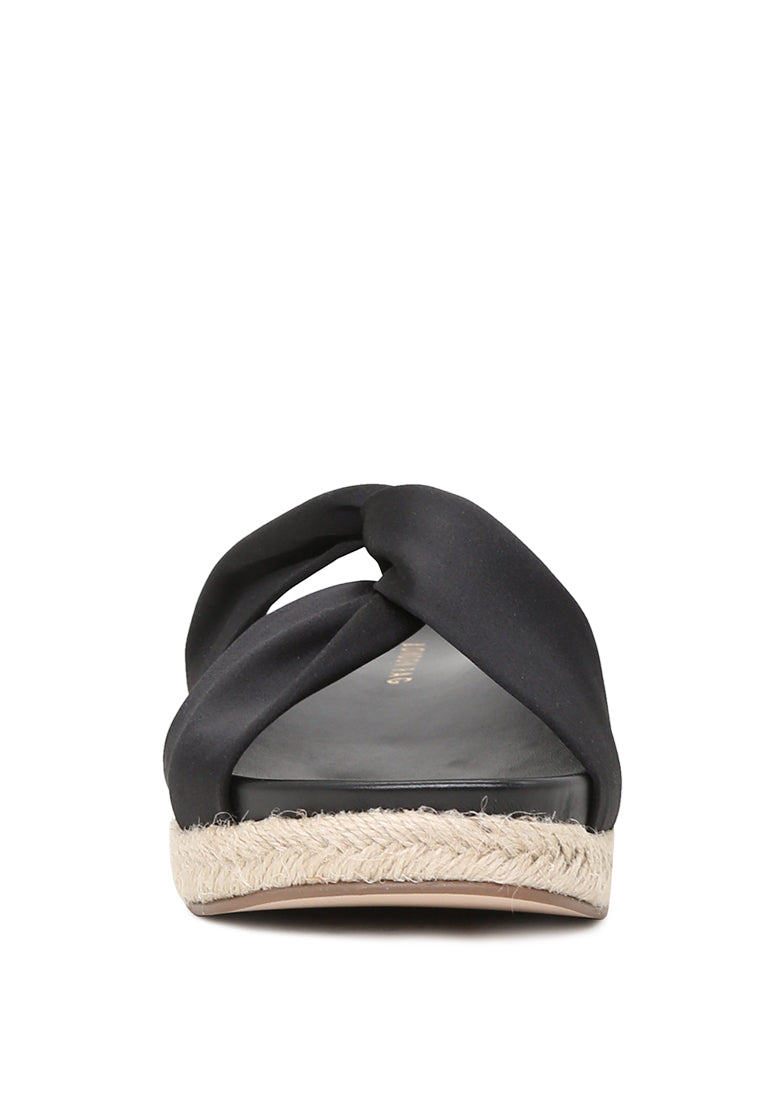 Jaycee Espadrille Platform Criss Cross Strap Sandals featuring a stylish wedge design with criss-cross straps in a soft fabric material.