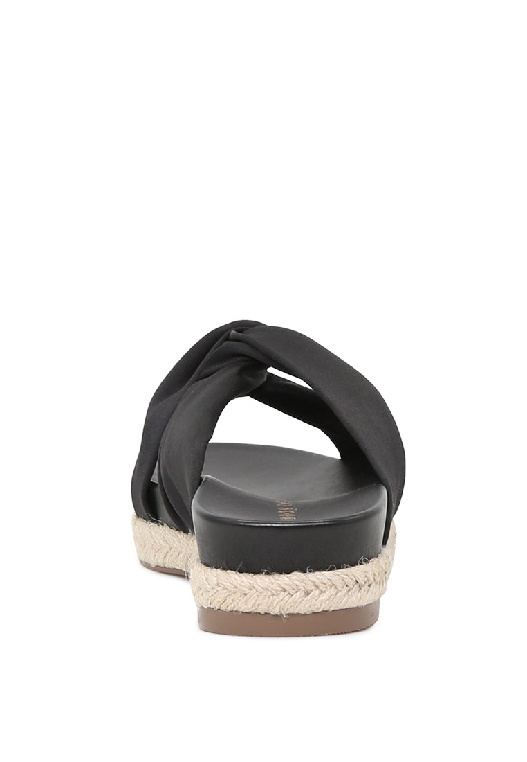 Jaycee Espadrille Platform Criss Cross Strap Sandals featuring a stylish wedge design with criss-cross straps in a soft fabric material.