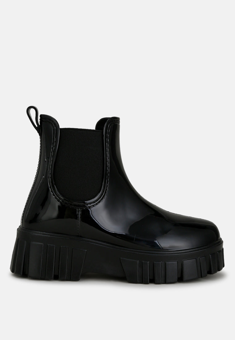 Jerico Chunky Chelsea Boots featuring platform block heels and elasticated gussets, perfect for stylish and comfortable wear.