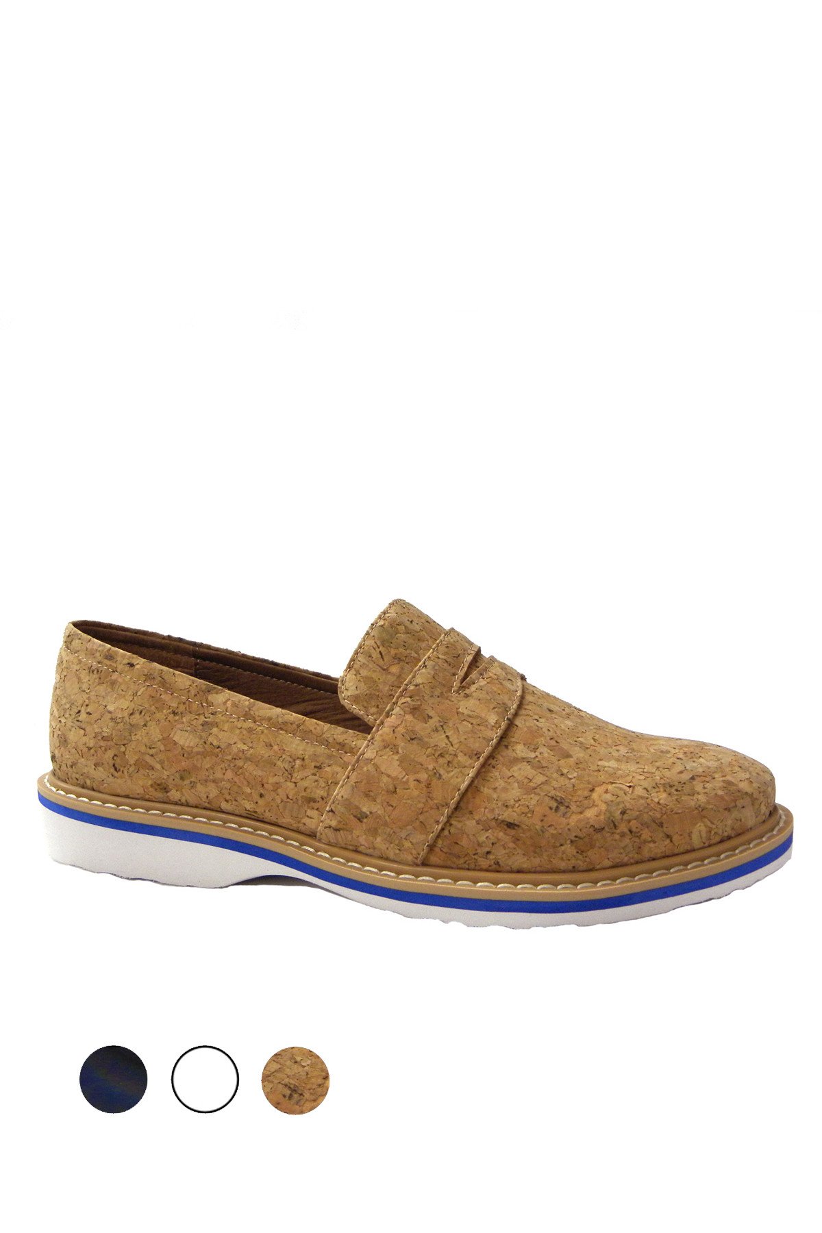 A pair of JHONAN shoes featuring a genuine cork upper, synthetic materials, and a flexible sole, showcasing their stylish design and luxurious leather lining.