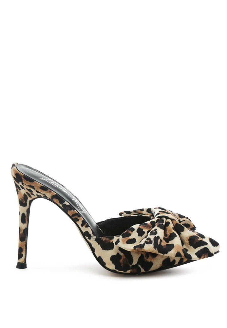 Joelle Pump featuring a big bow and stiletto heel, made from satin with a pointed toe design.