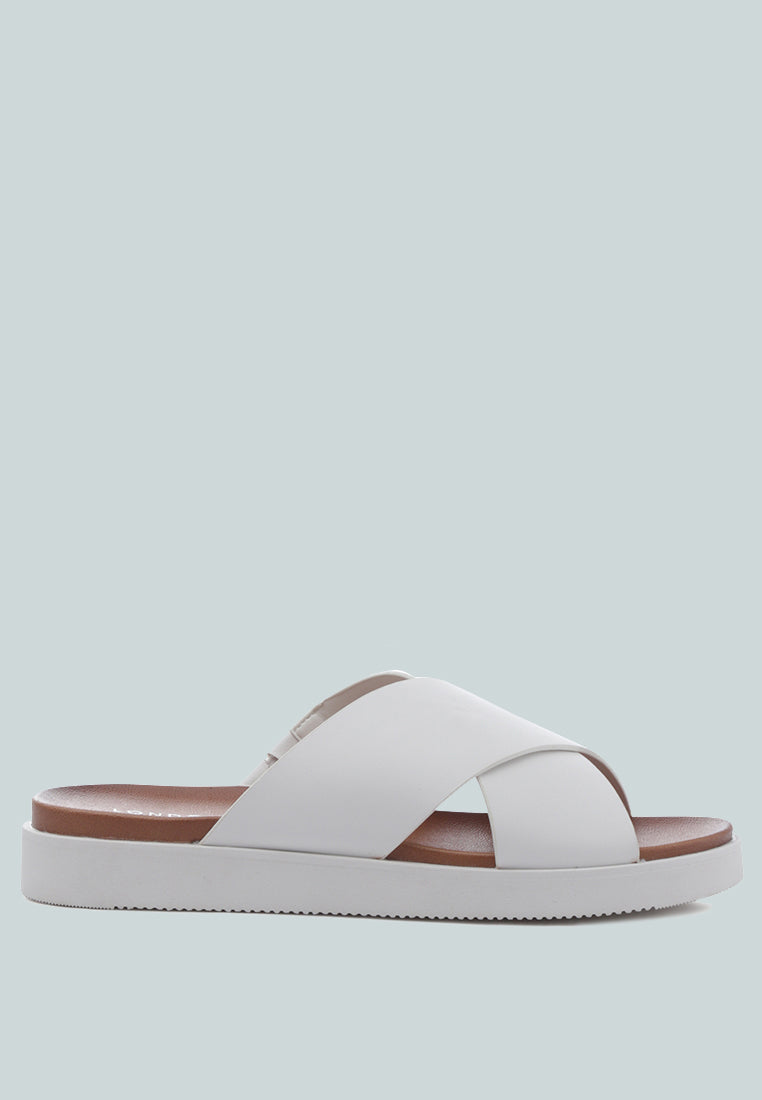 Johana Low Platform Sandals in white with double straps, showcasing a stylish and comfortable design.