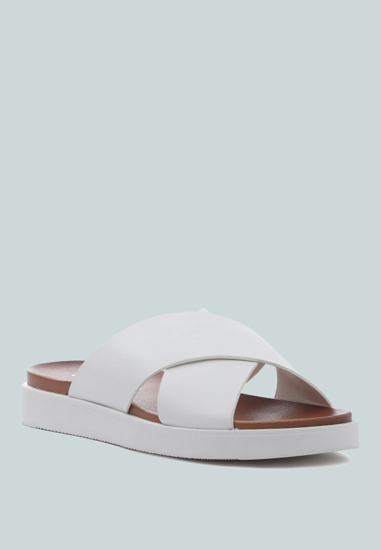 Johana Low Platform Sandals in white with double straps, showcasing a stylish and comfortable design.