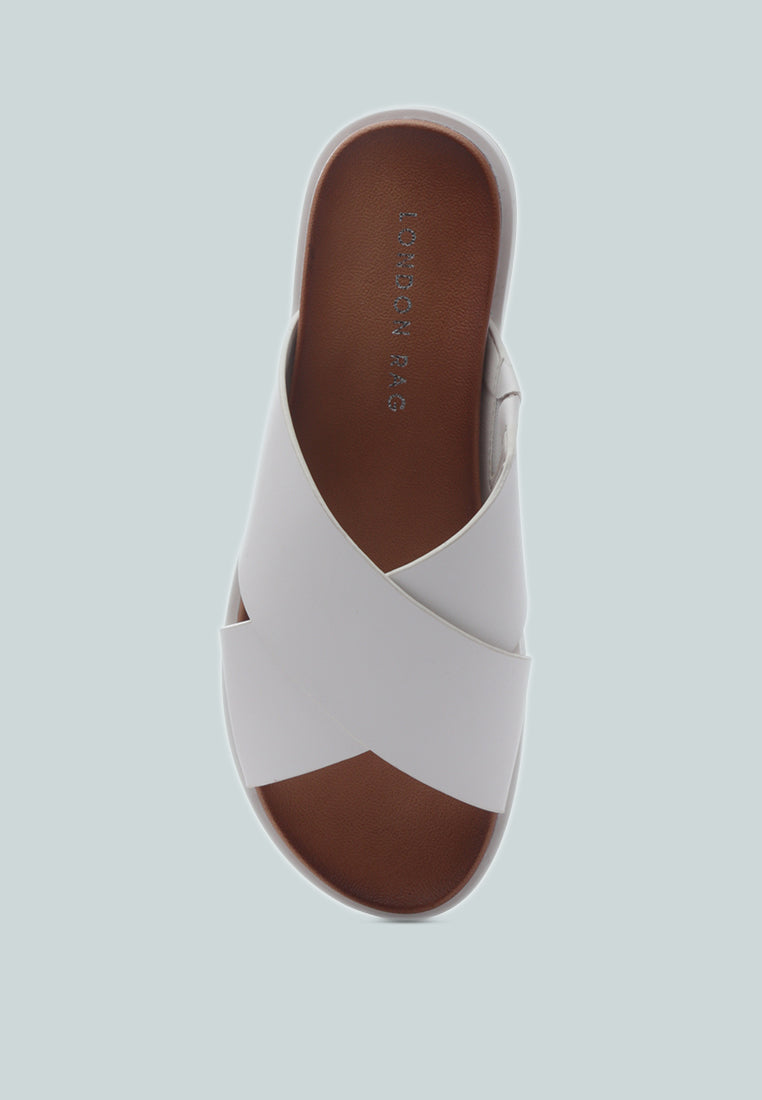 Johana Low Platform Sandals in white with double straps, showcasing a stylish and comfortable design.