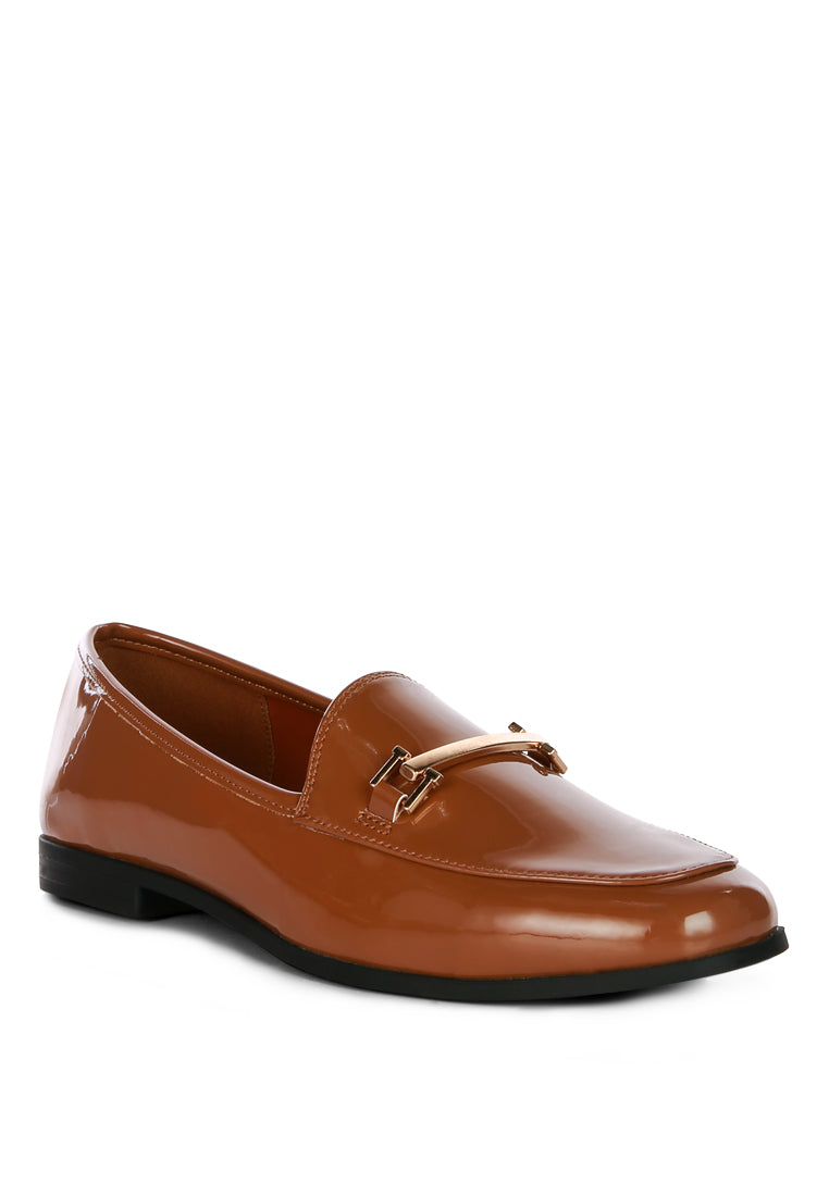 Jolan Faux Leather Semi Casual Loafers featuring a stylish design with golden metal sling detail and a cozy insole, perfect for everyday wear.