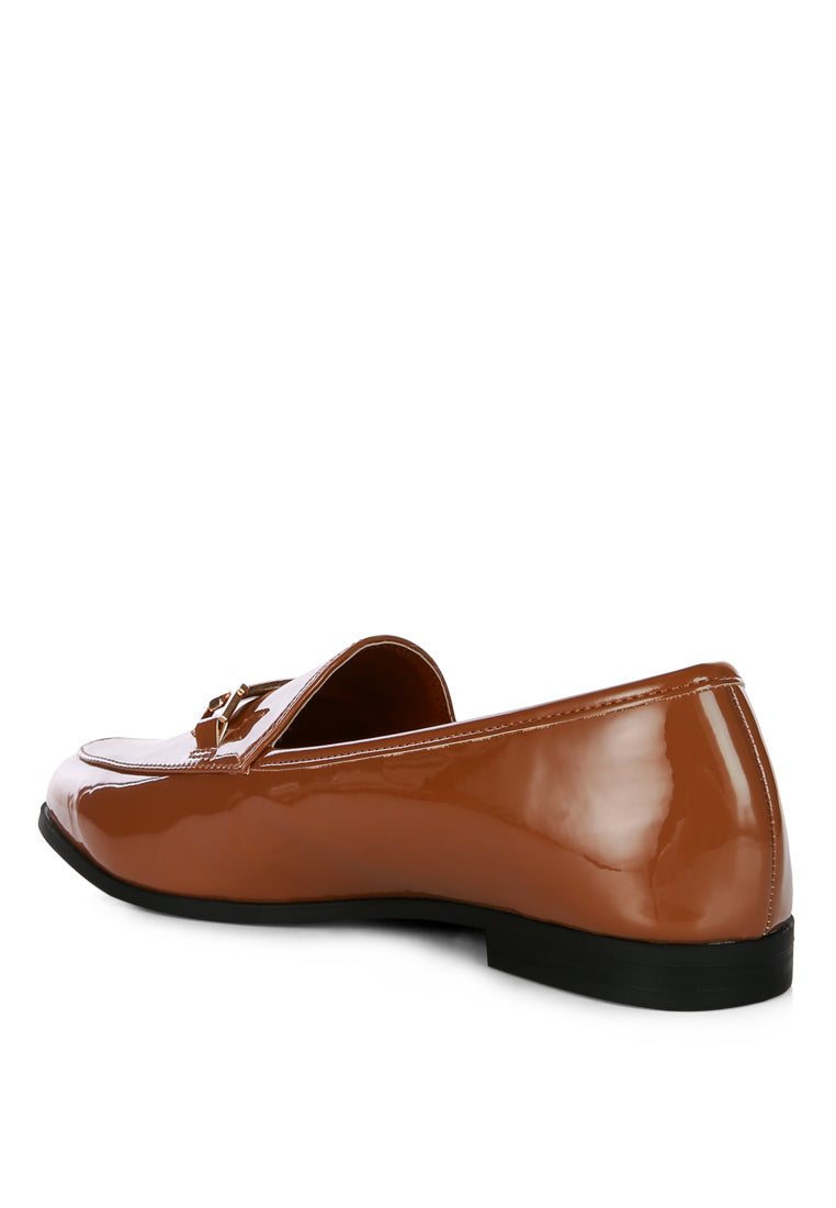 Jolan Faux Leather Semi Casual Loafers featuring a stylish design with golden metal sling detail and a cozy insole, perfect for everyday wear.