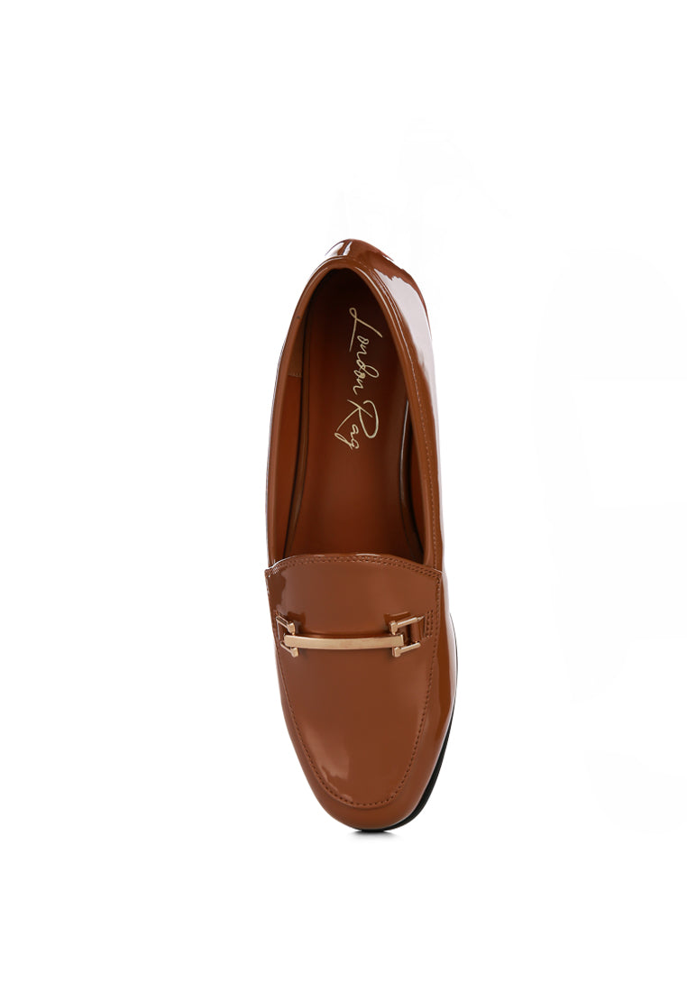 Jolan Faux Leather Semi Casual Loafers featuring a stylish design with golden metal sling detail and a cozy insole, perfect for everyday wear.