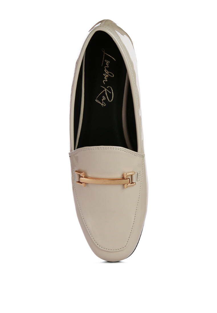 Jolan Faux Leather Semi Casual Loafers featuring a stylish design with golden metal sling detail and a cozy insole, perfect for everyday wear.