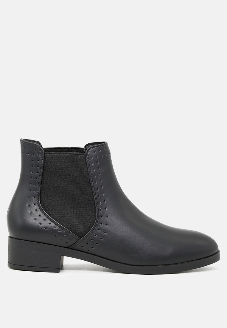 Stylish Kimberly Chelsea Boots featuring a block heel and elasticated gussets, perfect for casual or dressy outfits.