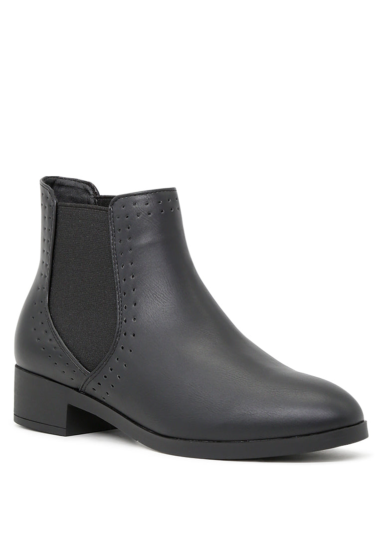 Stylish Kimberly Chelsea Boots featuring a block heel and elasticated gussets, perfect for casual or dressy outfits.