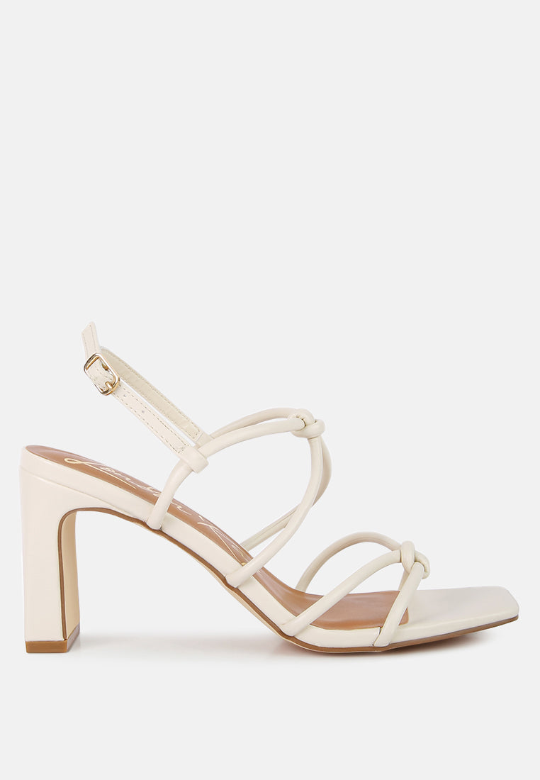 Kralor Knotted Strap Italian Block Heel Sandals featuring bright knot detail and mid-heel design, perfect for summer casual wear.