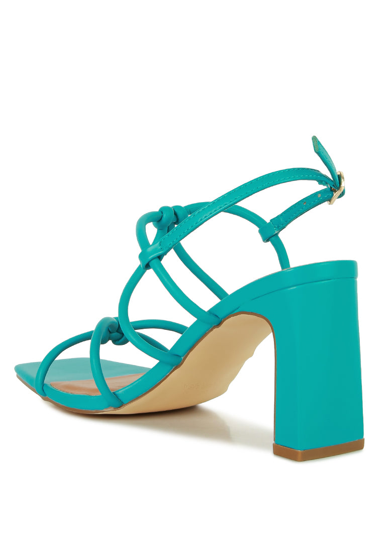 Kralor Knotted Strap Italian Block Heel Sandals featuring bright knot detail and mid-heel design, perfect for summer casual wear.