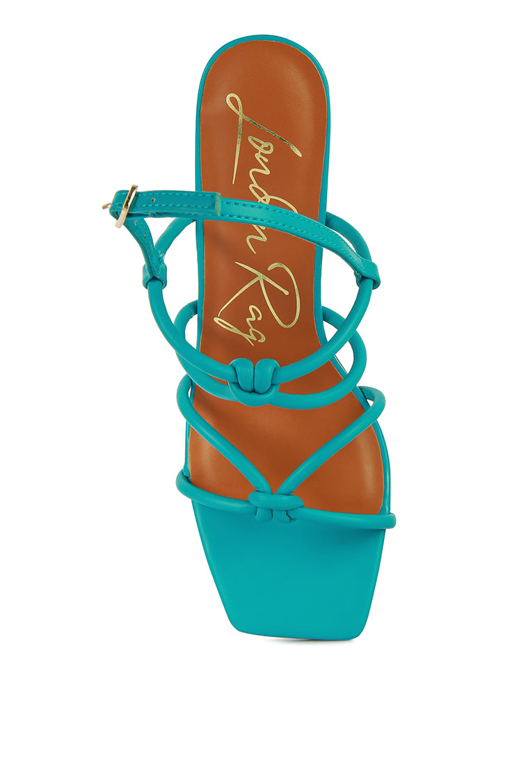 Kralor Knotted Strap Italian Block Heel Sandals featuring bright knot detail and mid-heel design, perfect for summer casual wear.