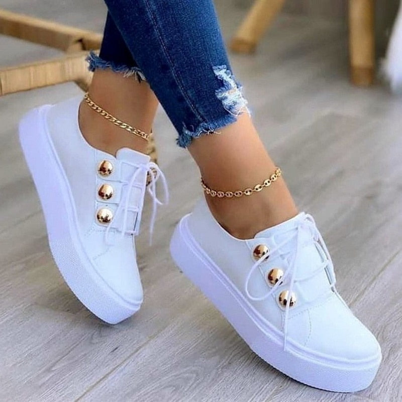 Light breathable casual female flat shoes in rose gold, white, gold, and black, showcasing their stylish design and comfortable fit.