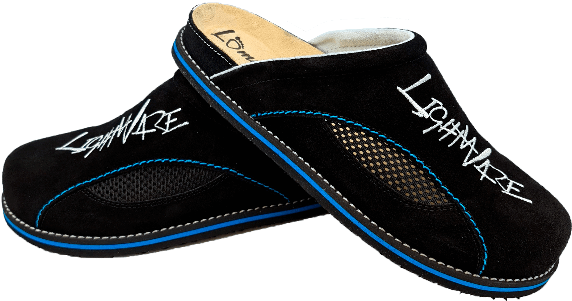 Lightware 3055 Pantoffeln in Schwarz und Blau, ideal für Erholung nach sportlichen Aktivitäten.