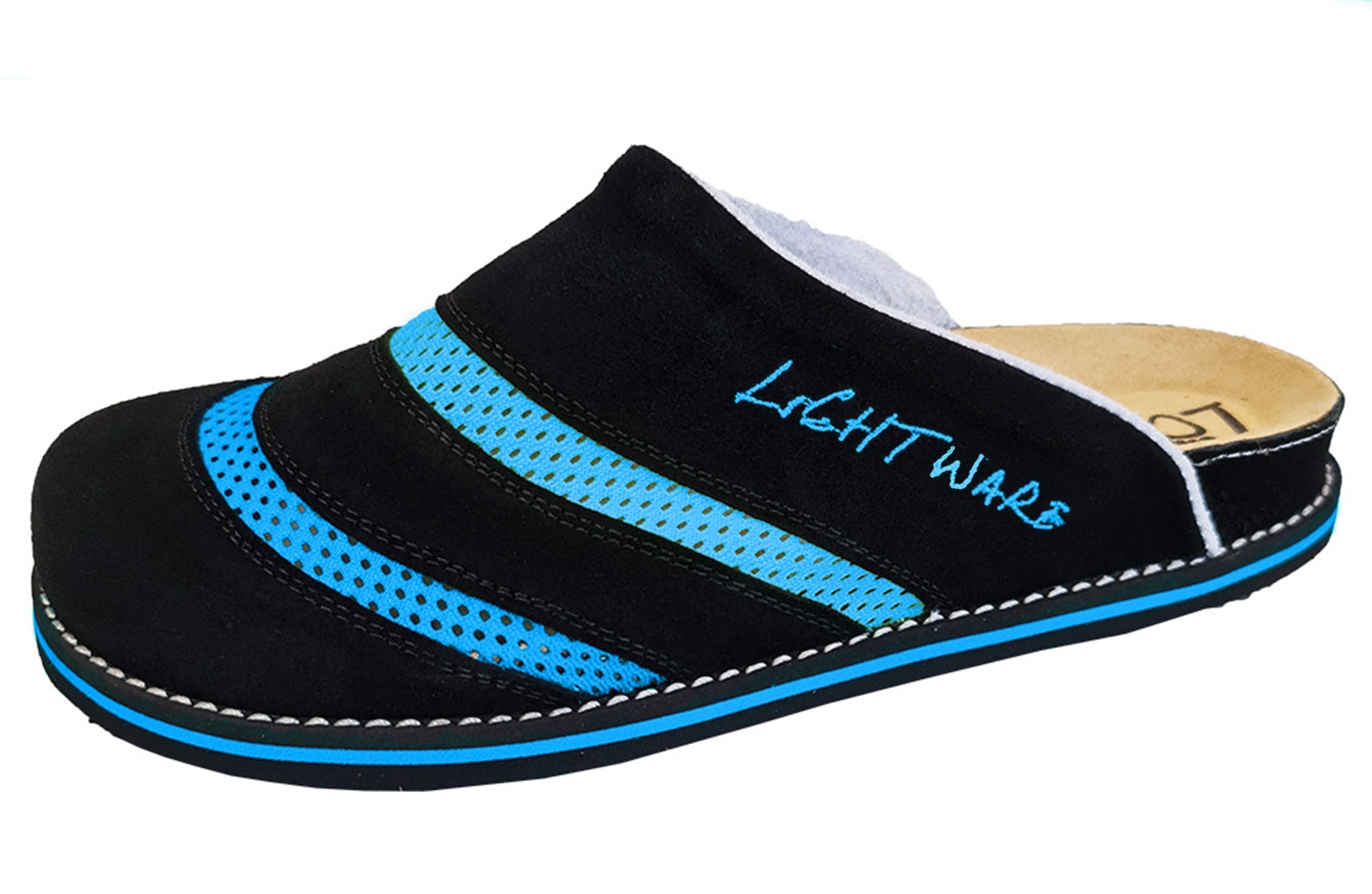 Lightware 3061 slippers in black and blue, designed for comfort and relaxation after sports activities.