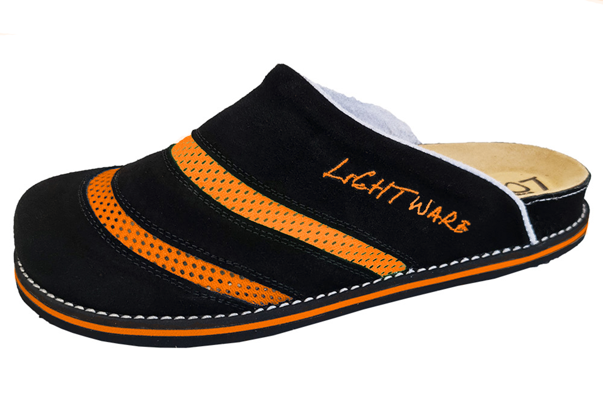 Lightware 3061 slippers in schwarz/orange, designed for comfort and relaxation after sports activities.