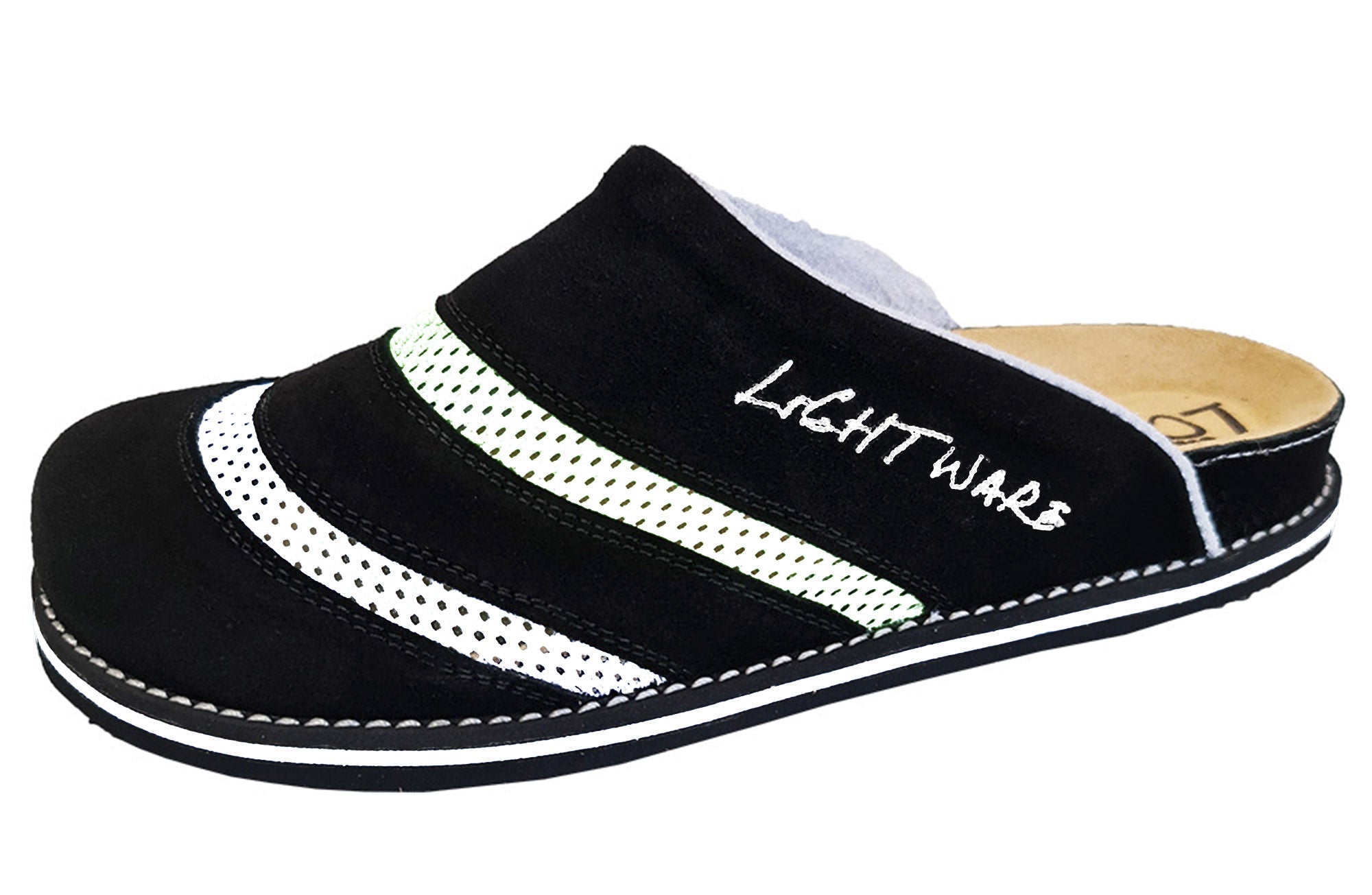 Lightware 3061 slippers in black and white, designed for comfort and relaxation after sports activities.