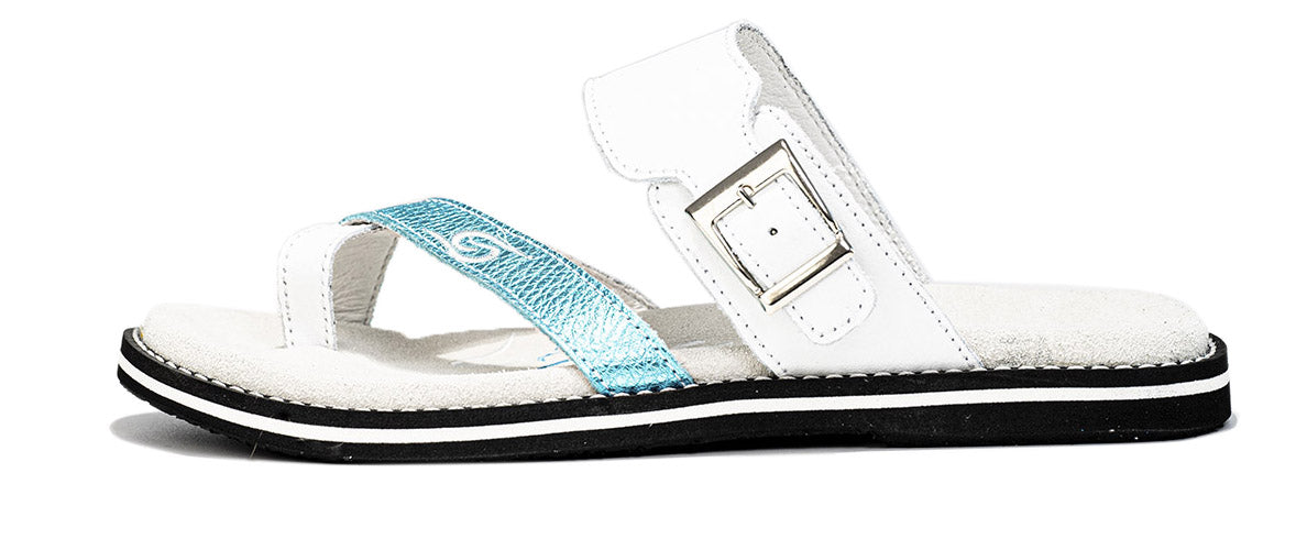 White and blue summer sandal.