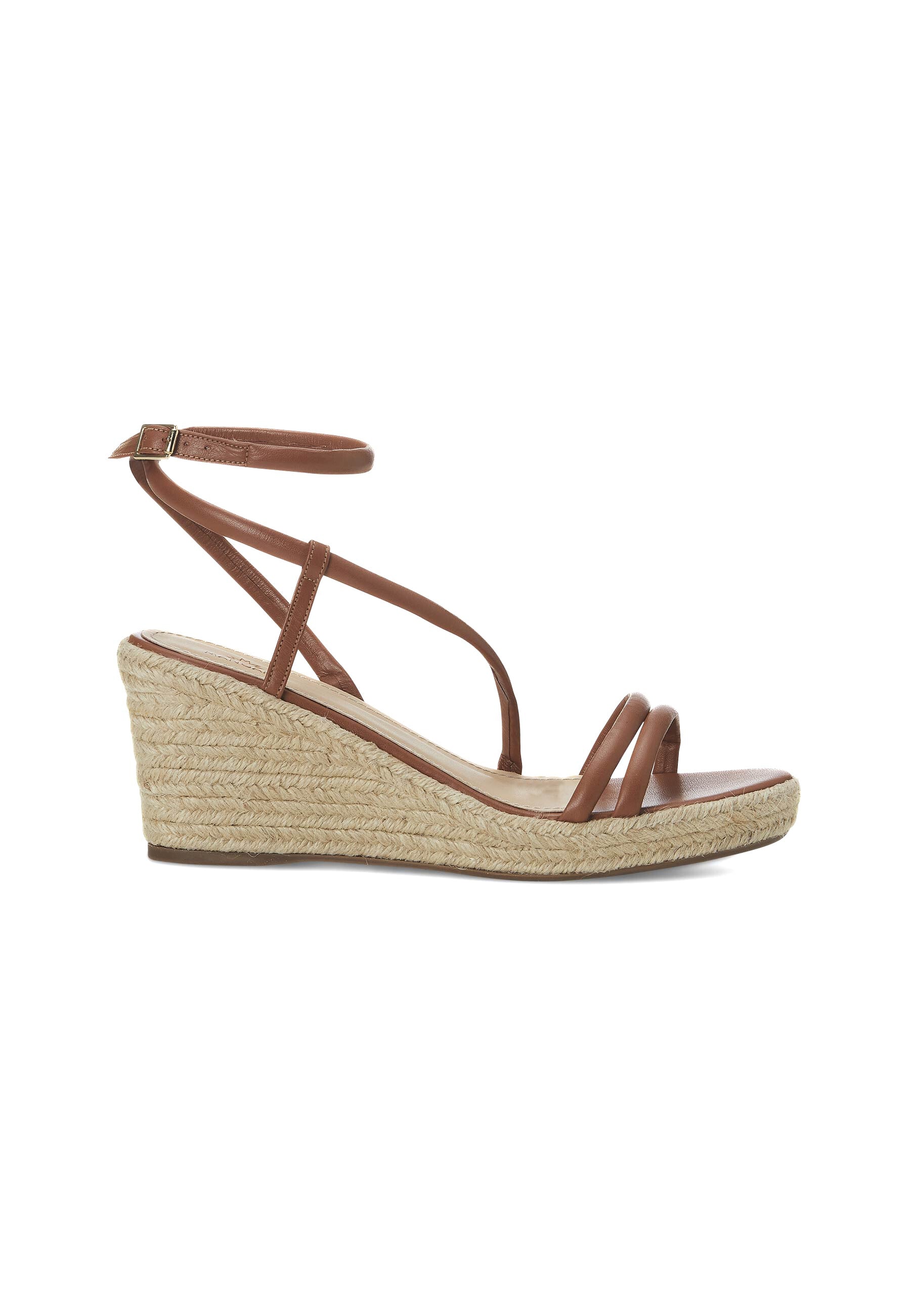 Stylish Mangará Romã Espadrilles Wedges featuring a jute sole and adjustable ankle strap, perfect for any occasion.